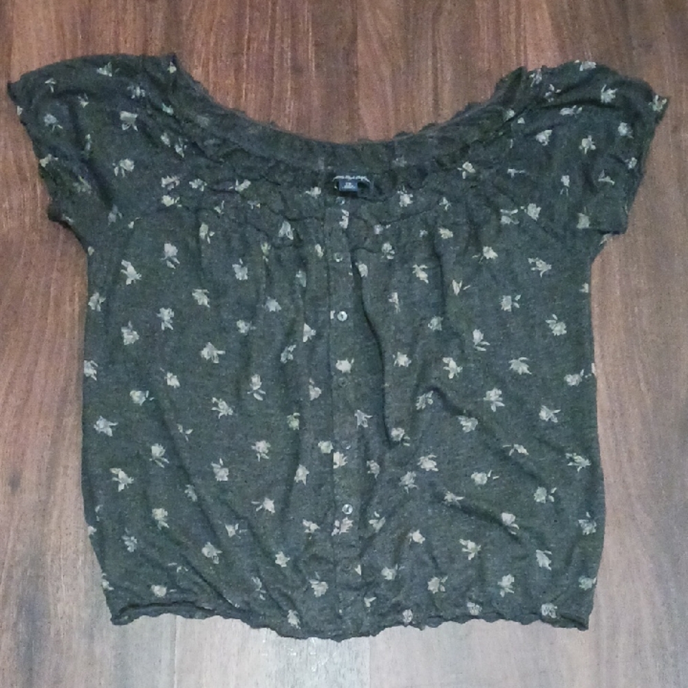 American Eagle Outfitters Dark Gray Floral Blouse